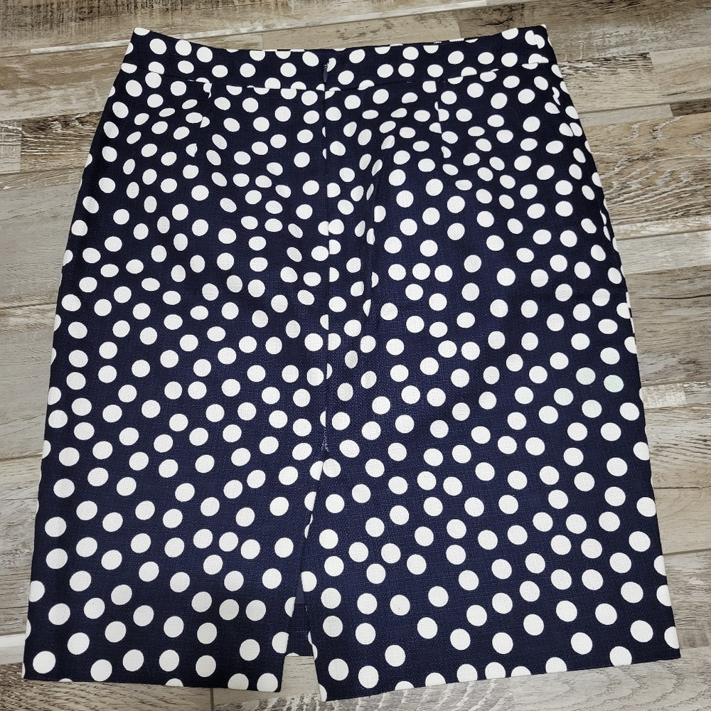 J Crew The Pencil Skirt Navy White Polka Dot Size 2 - Picture 3 of 6